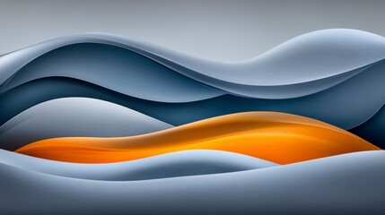 Abstract Background Blue Gray and Orange Wave Forms Swirling Design Modern Art