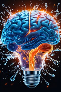 Creative Brain Light Bulb Exploding with Innovation and Colorful Energy