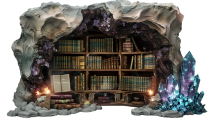Enigmatic Bookshelf on transparent background PNG.