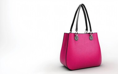 Stylish Pink Leather Tote Bag with Black Handles, Designer Handbag Fashion Accessory