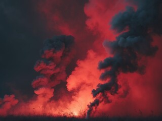 Background with dark smoke clouds in red light