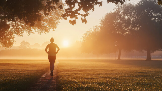 Morning runner in sunrise field fitness lifestyle outdoor exercise scene ideal for health wellness blogs motivation ads