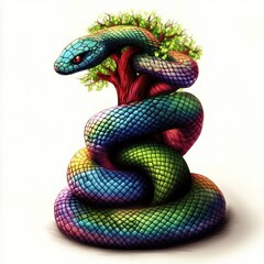 Obraz premium A colorful serpent entwined around a stylized tree.