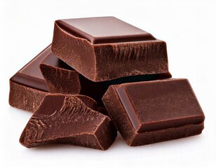 Dark chocolate chunks isolated on white background. Collection.