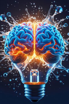 Creative Brain Light Bulb Exploding with Innovation and Colorful Energy