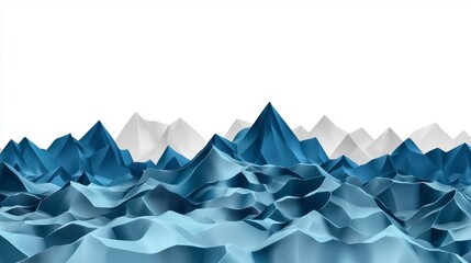 Abstract 3D Landscape of Stylized Mountains and Waves in Shades of Blue and White with a Clean Minimalist Aesthetic Ideal for Creative and Modern Backgrounds