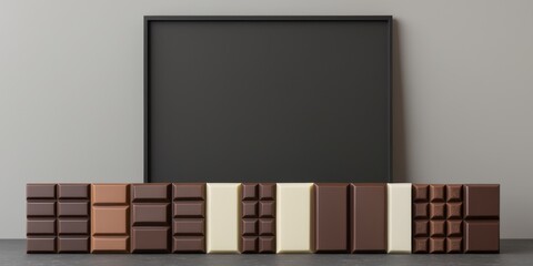 Obraz premium chocolate bars arranged in a row on a black background