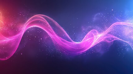 Abstract Purple Pink Glowing Wave with Sparkling Dust Particles Background Design