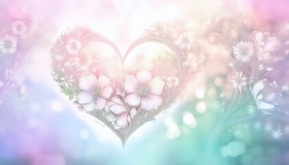 Obraz premium Delicate firefly hearts adorned with pastel flowers create a dreamy, enchanting atmosphere