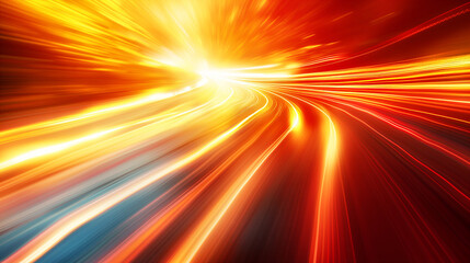 Obraz premium Dynamic motion background with red and yellow light streaks on winding road at night. Generative AI