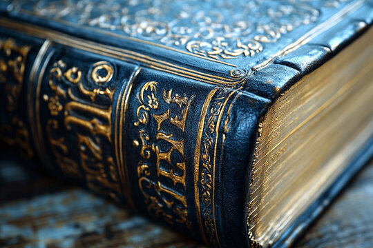 decorative Bible cover with golden lettering.