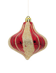 Red and golden Christmas bauble isolated on white background