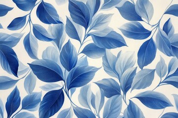 Fototapeta premium Blue background with delicate white and light blue leaf patterns creating a calming atmosphere