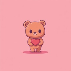 Cute cartoon bear holds a heart; light pink background, for Valentine's Day illustration