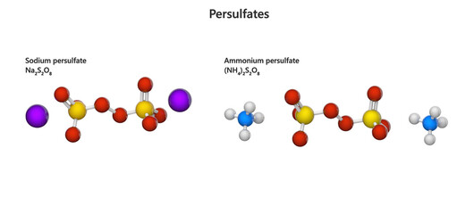 Set of persulfates. Sodium and ammonium persulfate. Isolated on white background. 3d illustration.