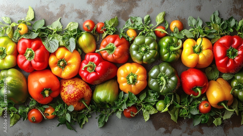 Poster isolated on white background a group of mixed bell peppers in red yellow and green arranged attracti