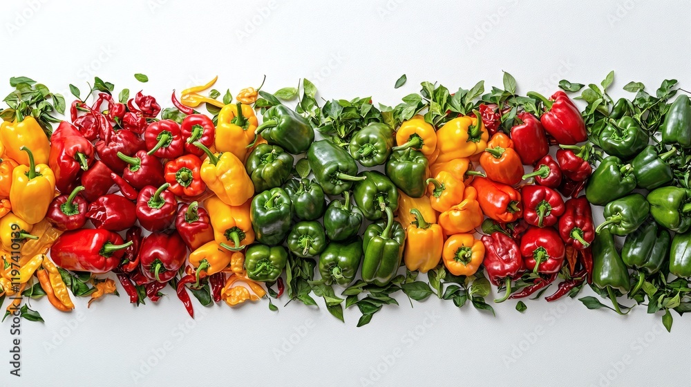 Aufkleber isolated on white background a group of mixed bell peppers in red yellow and green arranged attracti