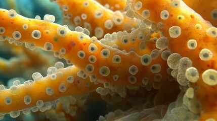 Microscopic Close up of Yellow Coral Polyp with Numerous Pores Detailed Texture