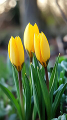 Fototapeta premium Yellow Tulips Blooming in Early Spring Garden