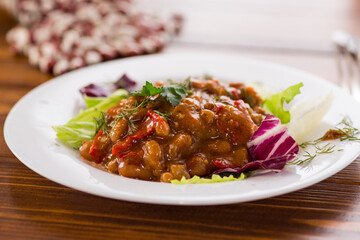 Homemade bean salad with vegetables