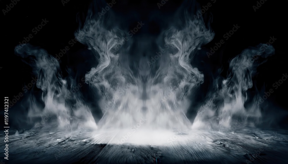 Poster ethereal swirling mist on dark background, creating a haunting and surreal atmosphere for designs, f