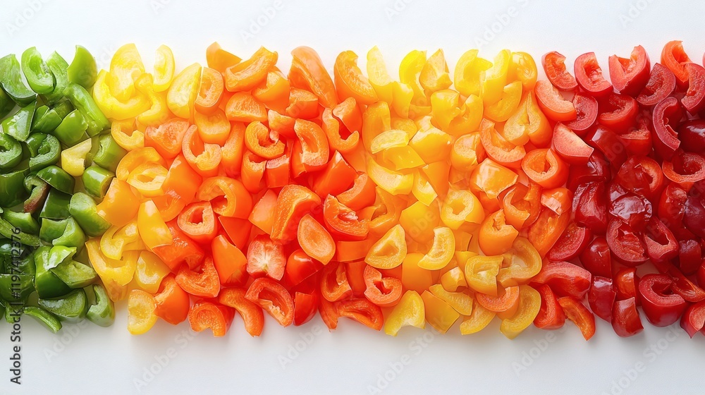 Aufkleber Isolated on white background a variety of bell peppers positioned side by side emphasizing diversity Stock Photo with side copy space
