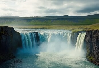 Obraz premium Icelandic Waterfall's Majestic Flow - A Breathtaking Nature Scene