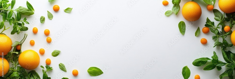 Fototapete Fresh citrus fruits and green herbs arranged on a bright background with space for text or design elements. Generative AI