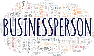 Obraz premium Businessperson word cloud conceptual design isolated on white background.