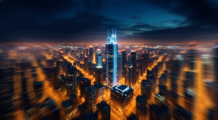 Obraz premium Future city atmosphere . Cyber Digital City. A modern city skyline at night. Future urban landscape. Future city skyscrapers. Cyber photo of future city view of modern big skyscrapers.