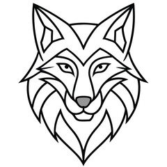 Obraz premium A minimalist line art design of a wolf head, showcasing sharp angular lines and flowing curves to highlight the wolf's fierce and majestic features, with piercing eyes and a symmetrical composition.