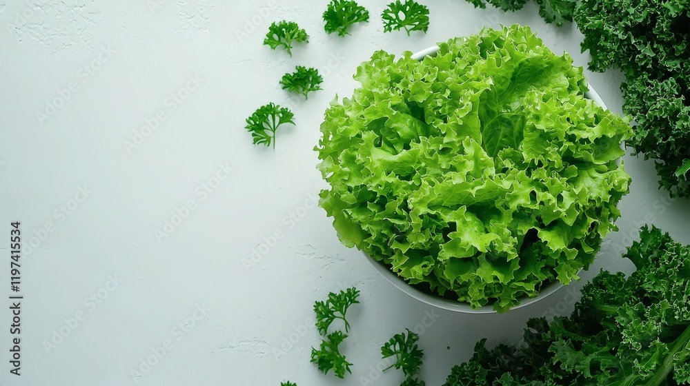 Poster isolated on white background a single crisp green lettuce head with vibrant leaves stock photo with 