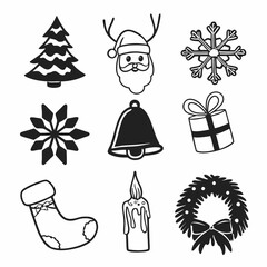 Minimalist basic Christmas Line Art Icons for Festive Branding and Design.