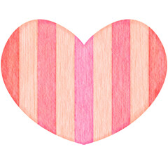 Watercolor vintage Heart shape with stripe pattern illustration on transparent background