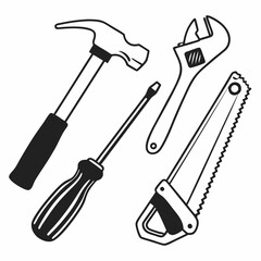 Tools Line Icon Coloring Page.