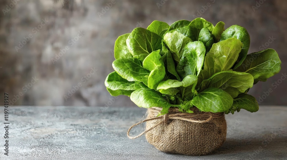 Poster isolated on white background a bundle of lettuce tied with a natural twine accentuating its farm-fre