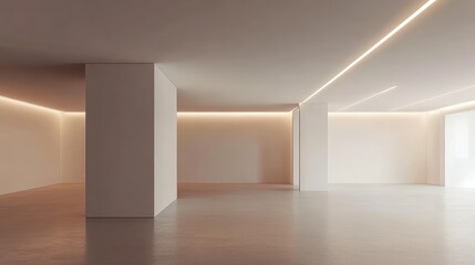 Fototapeta premium Spacious Minimalist Contemporary Office Featuring Pristine White Walls and Soft Natural Light Creating an Inviting Clean Workspace with Elegant Design