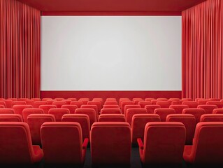 Obraz premium Movie screening event in a red theater modern cinematic space cozy atmosphere wide-angle perspective