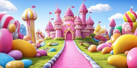 Candyland Castle Sweet Treats Dreamland Fantasy Pink Pathway