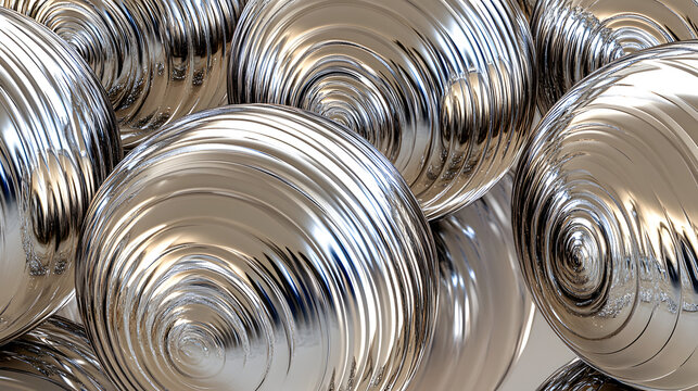 An abstract 3D sculpture of layered discs and spheres, spinning and interlocking in a hypnotic pattern of motion and light 