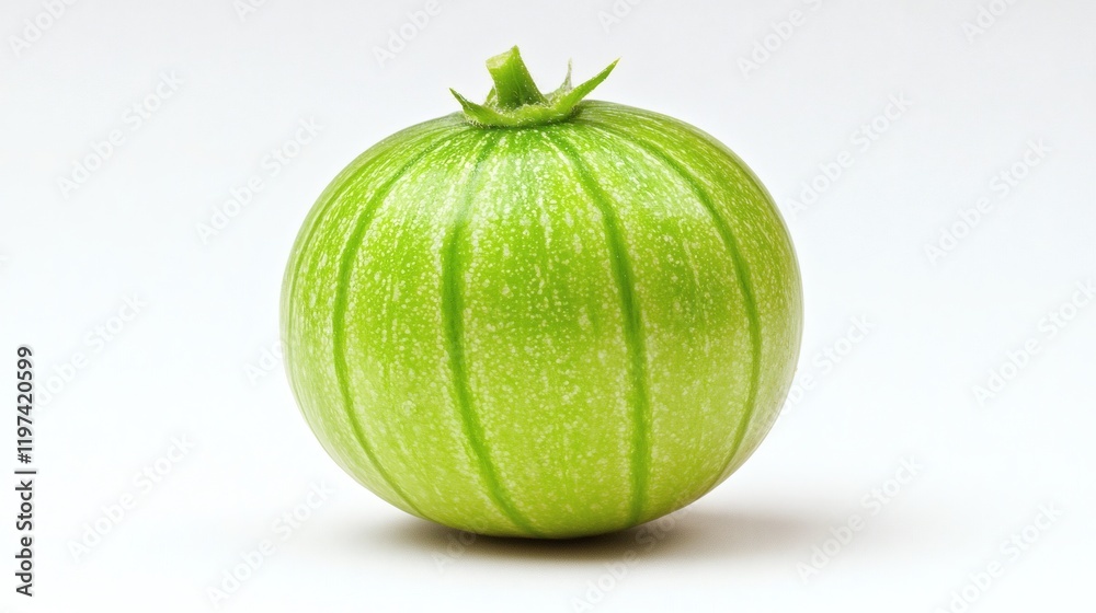 Poster Isolated on white background a single fresh cucumber with a smooth green surface placed horizontally Stock Photo with side copy space