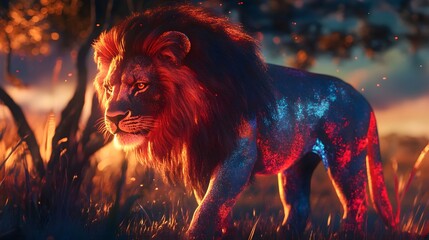 Lion Ablaze in Fiery Savannah