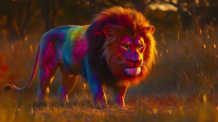 Lion Ablaze in Fiery Savannah