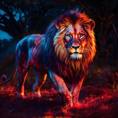 Majestic Lion with Glowing Mane at Sunset