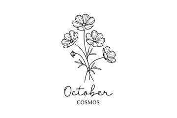 October Birth Month Flowers Line Art