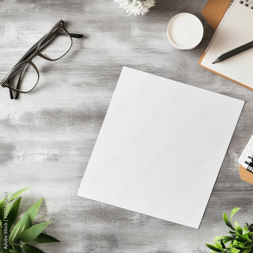Aufkleber empty workspace with copy space for text, stationary items, and plants arranged neatly on a wooden t