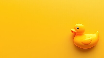 Fototapeta premium Vibrant Yellow Rubber Duck Positioned on Bright Yellow Backdrop with Ample Copyspace for Text and Design Elements