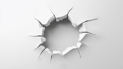 hole on a white cracked wall.