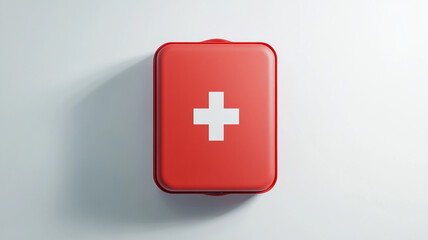 Obraz premium a red first aid kit with a white cross isolated on white background.