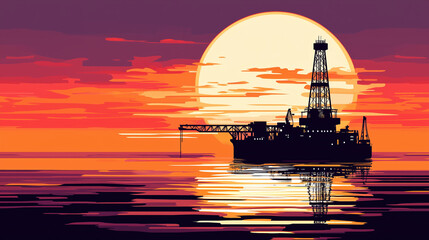 Fototapeta premium Silhouette of an oil drilling rig against a setting sun